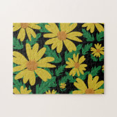 Gele daisy bloemen met groene bladeren puz legpuzzel (Horizontaal)