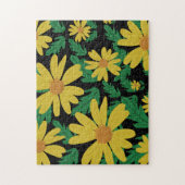 Gele daisy bloemen met groene bladeren puz legpuzzel (Verticaal)
