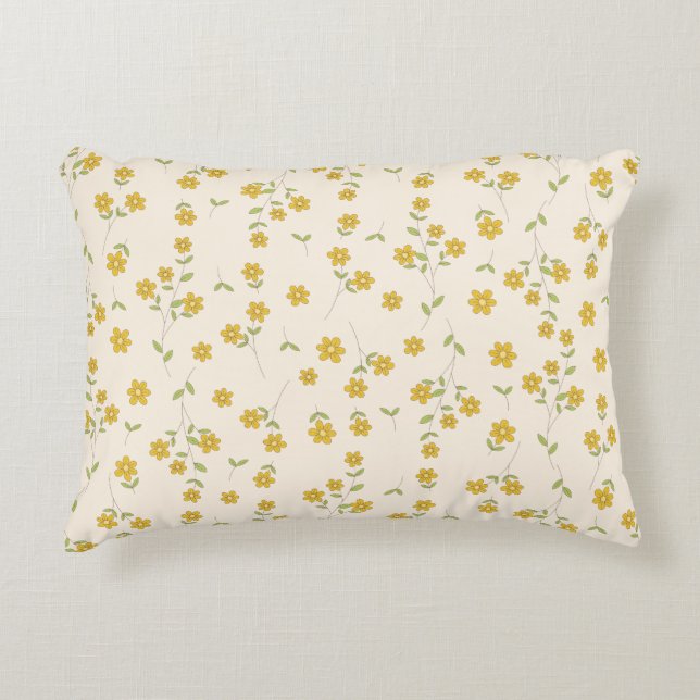 Gele Daisy Bloemmotief op Crème Accent Kussen (Voorkant)