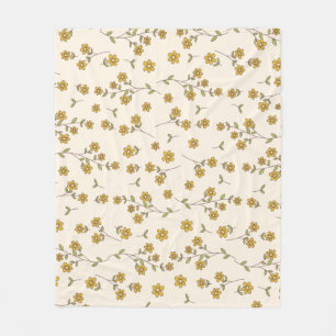 Gele Daisy Bloemmotief op Crème Fleece Deken