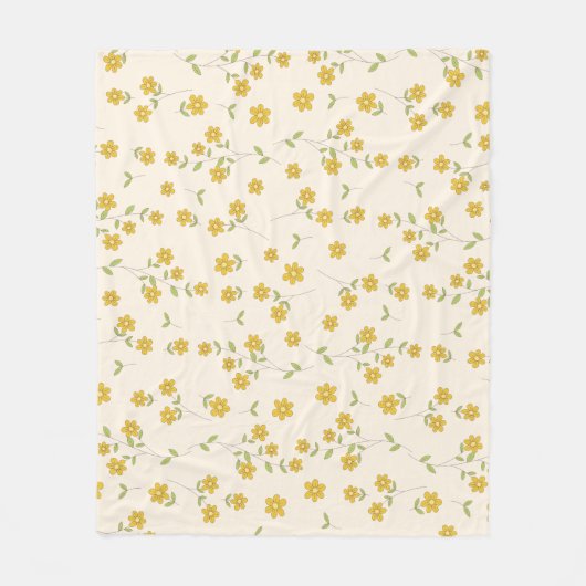 Gele Daisy Bloemmotief op Crème Fleece Deken (Voorkant)