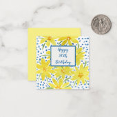 Gele Daisy Boeket Blauwe Stippen Aangepaste Verjaa Notitiekaartje (Voorkant / Achterkant in situ)