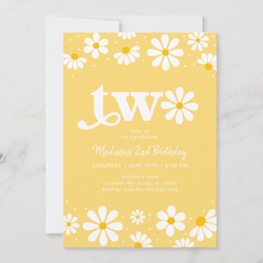 Gele Daisy Boho Tweede Verjaardag Kaart (Voorkant)