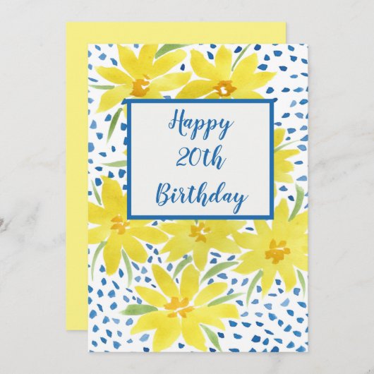 Gele Daisy Bouquet Blue Stippen Aangepaste verjaar (Voorkant / Achterkant)