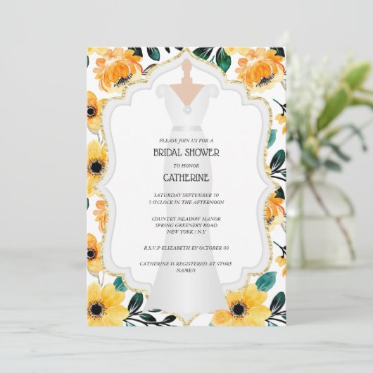 Gele daisy bride bruiloft bloem kaart (Staand voorkant)