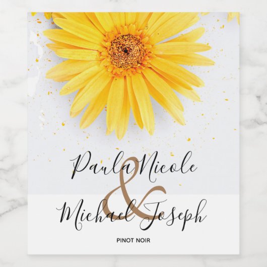 Gele Daisy bruiloft viering GEPERSONALISEERD Wijn Etiket (Enkel label)