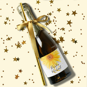 Gele Daisy Bruiloft Viering Mini Sparkling Wijnetiket