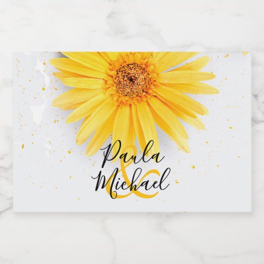 Gele Daisy Bruiloft Viering Mini Sparkling Wijnetiket (Enkel label)