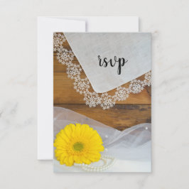 Gele Daisy en Lace Country Barn Wedding RSVP Kaartje