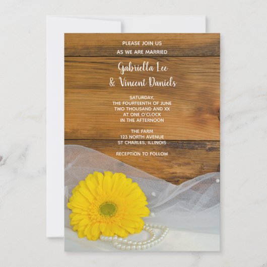 Gele Daisy en parellanzen landelijke bruinbruiloft Kaart (Voorkant)