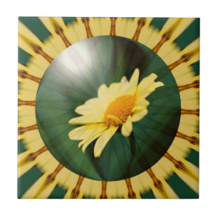 Gele Daisy Floral Abstracte Art Tile Tegeltje