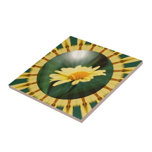 Gele Daisy Floral Abstracte Art Tile Tegeltje (Zijkant)