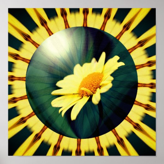 Gele Daisy Floral Abstracte Kunst Poster (Voorkant)