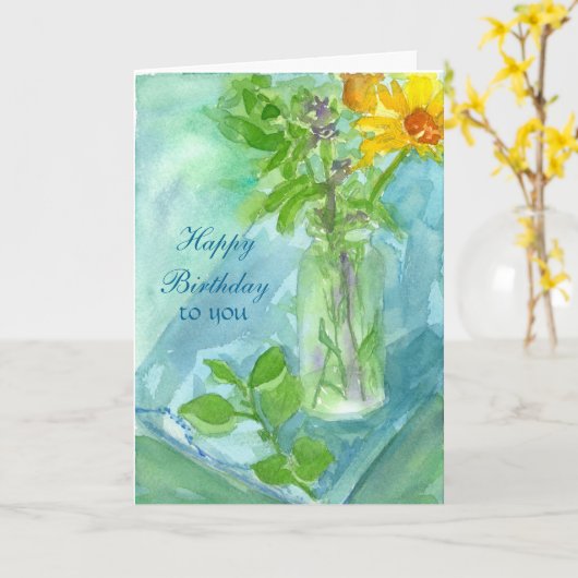 Gele Daisy Flower Bouquet Happy Birthday aan u Kaart (Gele Bloem)