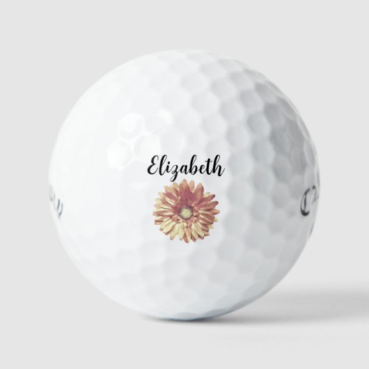 gele daisy flower met aangepaste naam dames golfballen (Voorkant)