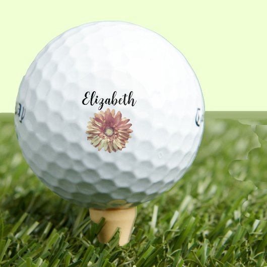  gele daisy flower met aangepaste naam dames golfballen