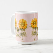Gele Daisy Flowers op Faux Pink Marble Koffiemok (Voorkant links)