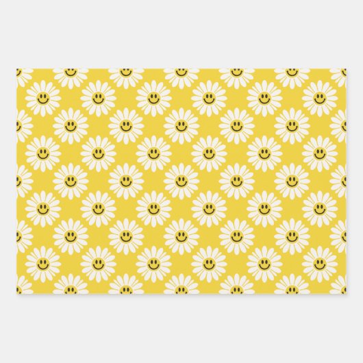 Gele Daisy Gestreept en Polka Dot Inpakpapier Vel (Voorkant)