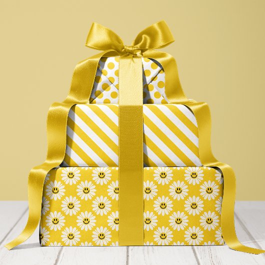 Gele Daisy Gestreept en Stippen Inpakpapier Vel