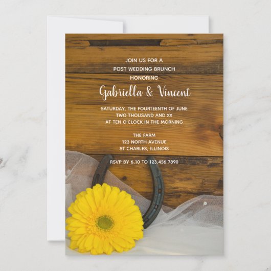 Gele Daisy Hoefijzer Westerse Post Bruiloft Brunch Kaart (Voorkant)