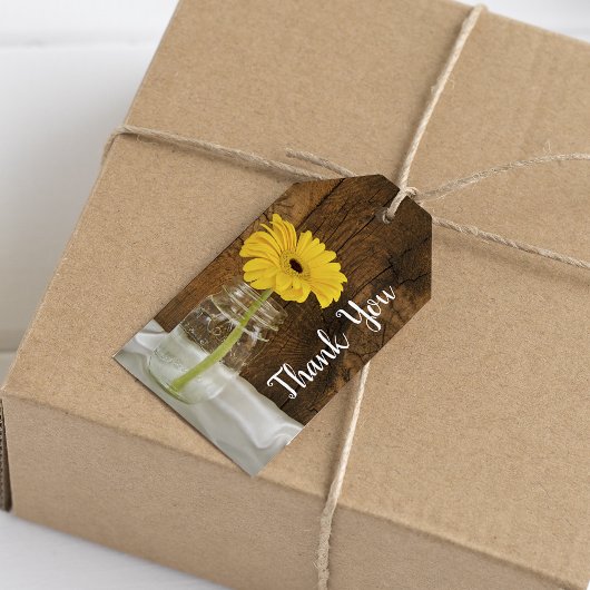 Gele Daisy in Mason Jar Barn Wedding Favor Labels Cadeaulabel