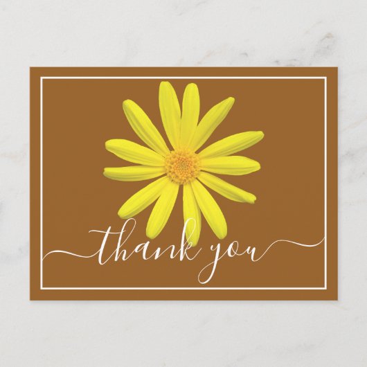 Gele Daisy Light Brown Background Dank u Briefkaart (Voorkant)