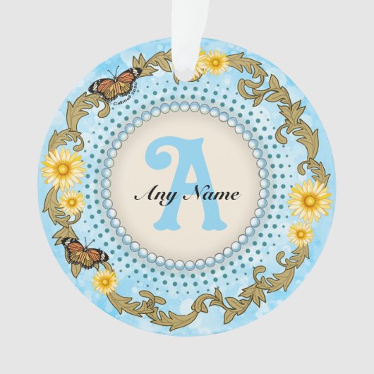 Gele Daisy Monogram Ornament (voorkant)