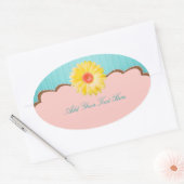 Gele Daisy op Roze & Blauwgroen  Ovale Sticker (Envelop)