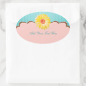 Gele Daisy op Roze & Blauwgroen  Ovale Sticker (Tas)