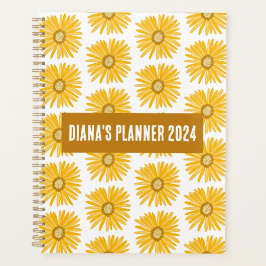 Gele Daisy Pattern Flowers Blooms Floral CUSTOM Planner (Voorkant)