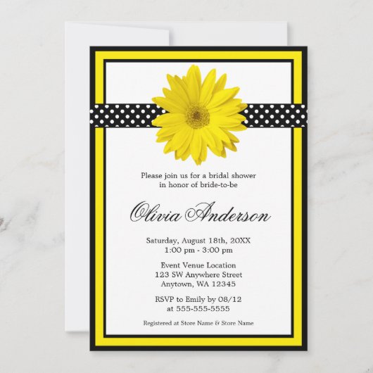 Gele Daisy Polka Dots Bruids Douche Uitnodigingen (Voorkant)