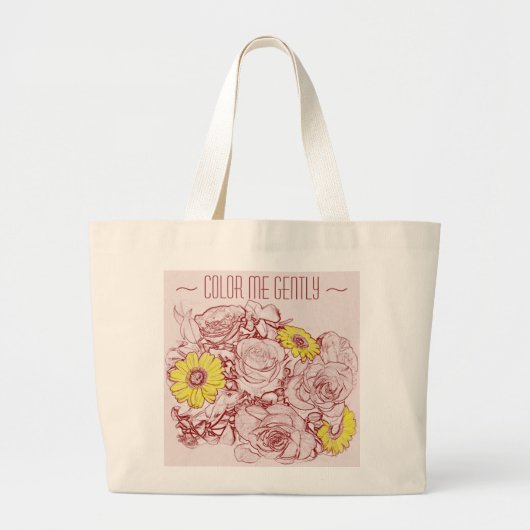 Gele Daisy Red Rose beschreef Bouquet-Sjabloon Grote Tote Bag (Voorkant)