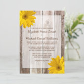 Gele Daisy Rustic Barn Wood Wedding Invitations Kaart (Staand voorkant)