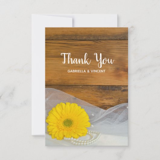 Gele Daisy Veil Land Barn Weddenschap Bedankt (Voorkant)
