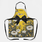 Gele Daisy Vlinder Weide Zwarte Strik Schort (Voorkant)
