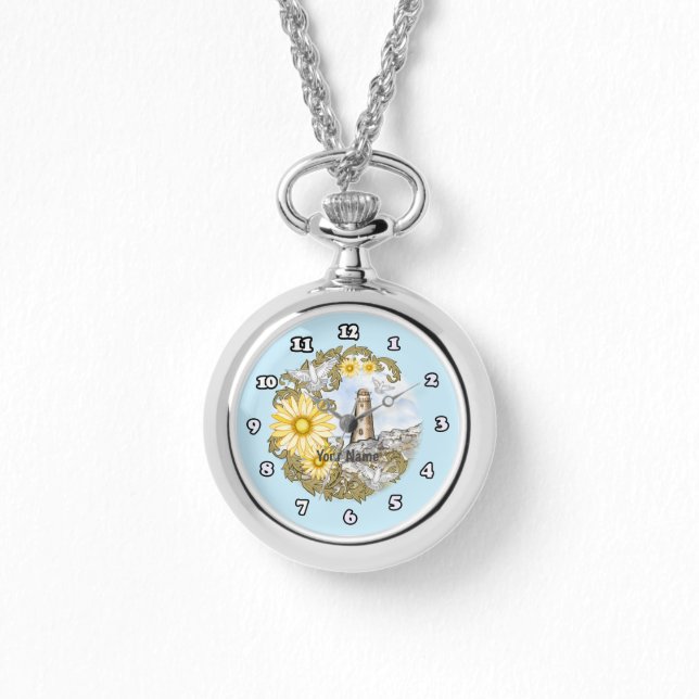 Gele Daisy-vuurtoren Horloge (Voorkant)