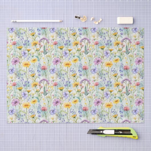 Gele Daisy Wildflower Bloemen Patroon Tissuepapier (Craft)