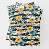 Gele daisy zebra strepen patroon florale lol inpakpapier vel (In situ)