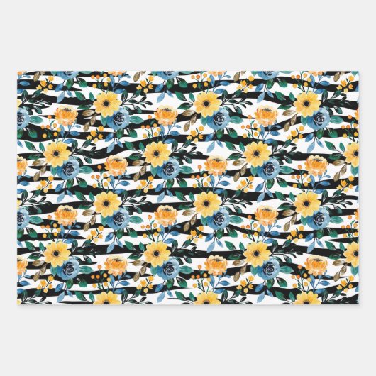 Gele daisy zebra strepen patroon florale lol inpakpapier vel (Voorkant)