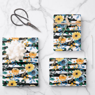 Gele daisy zebra strepen patroon florale lol inpakpapier vel