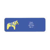 Gele Dala Horse op Blue Etiket (Voorkant)