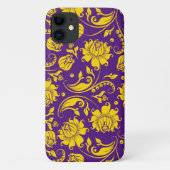 Gele damasjes op paars Case-Mate iPhone case (Achterkant)