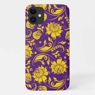 Gele damasjes op paars Case-Mate iPhone case