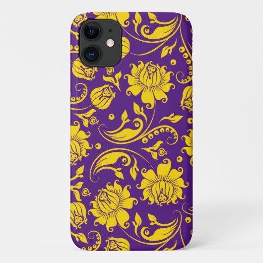 Gele damasjes op paars Case-Mate iPhone case (Achterkant)