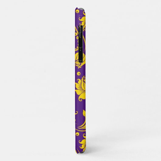 Gele damasjes op paars Case-Mate iPhone case (Achterkant/links)