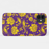 Gele damasjes op paars Case-Mate iPhone case (Achterkant (horizontaal))