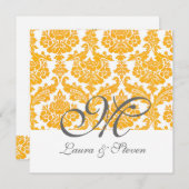 gele damask monogram bruiloft kaart (Voorkant / Achterkant)