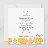 gele damask monogram bruiloft kaart (Achterkant)