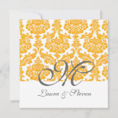 gele damask monogram bruiloft kaart (Voorkant)