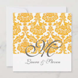 gele damask monogram bruiloft kaart